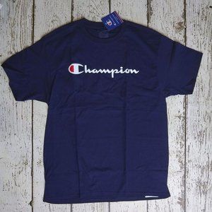 Champion Men’s Logo Script Tee Size Large Navy